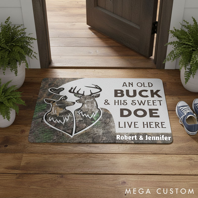 Personalized Deer Couple Doormat An Old Buck and His Sweet Doe Doormat Valentine Gift for Couple Anniversary Gift Door Mat