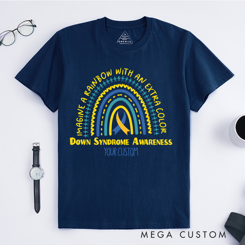 Personalized Down Syndrome Awareness Rainbow and Ribbon Design Supporting Love and Inclusion T-shirt