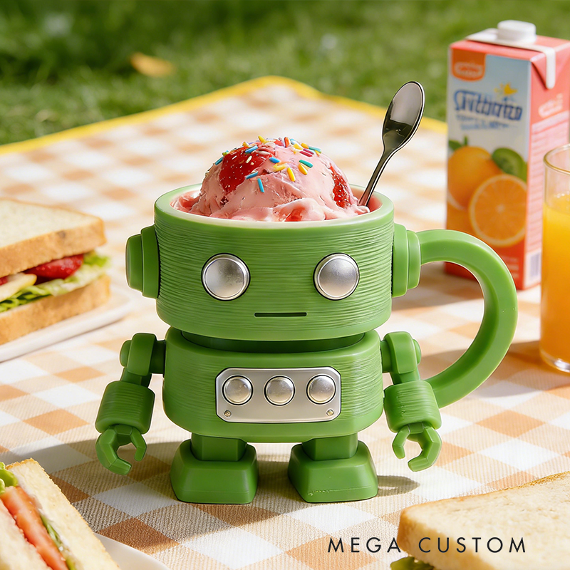 Personalized Robot Ice Cream Cup Holder 3D Printed Slot Heartwarming Children's Birthday Gift