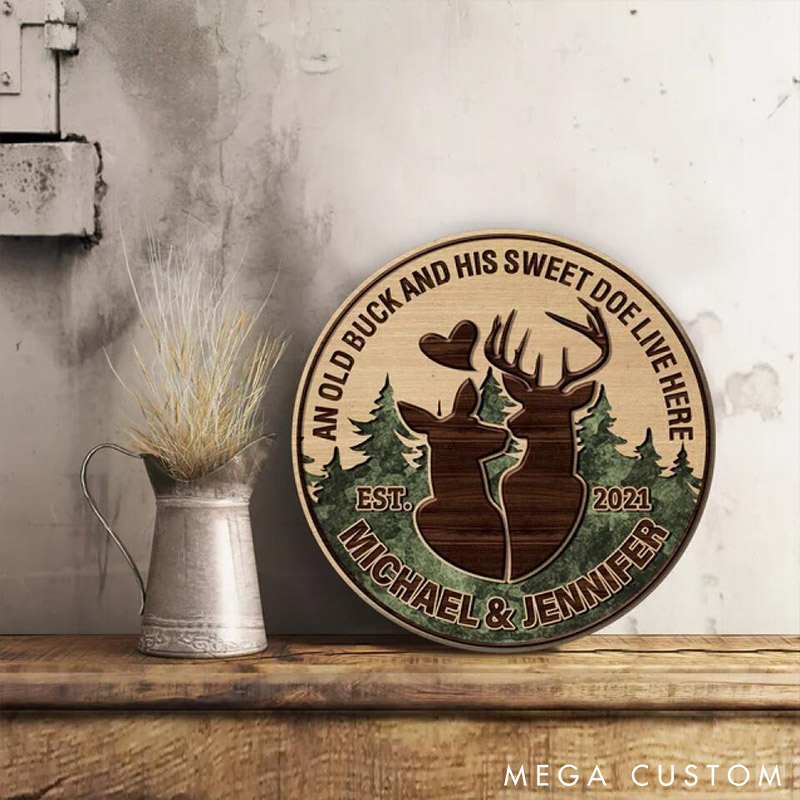 Personalized Deer Couple Wooden Sign An Old Buck and His Sweet Doe Couple Wooden Door Sign Anniversary Gift Valentine's
