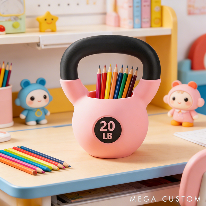 Personalized Text Kettlebell Pencil Holder 3D Printed Kettlebell Desk Organizer