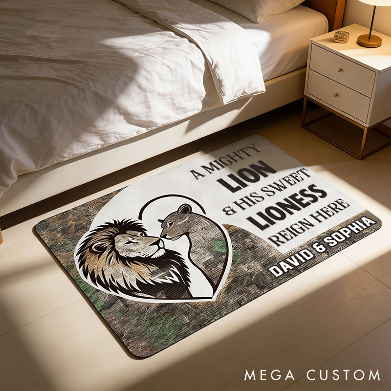 Personalized Lion Couple Doormat A Mighty Lion and His Sweet Lioness Door Mat Custom Couple Lion Home Decor Anniversary Gift