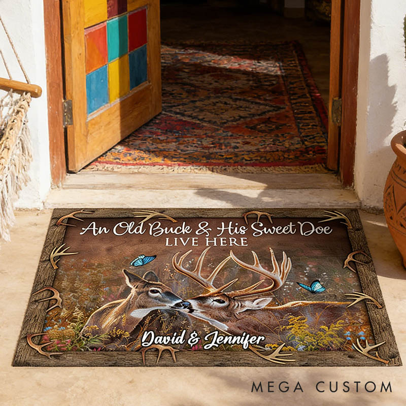 Personalized Deer Doormat Custom An Old Buck And His Sweet Doe Live Here Door Mat Romantic Deer Couple Doormat