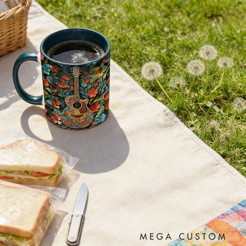 Personalized Guitar Mug Custom Name Gift for Her Music Lover Guitar Lover Present for Mother Wife Daugther Girlfriend