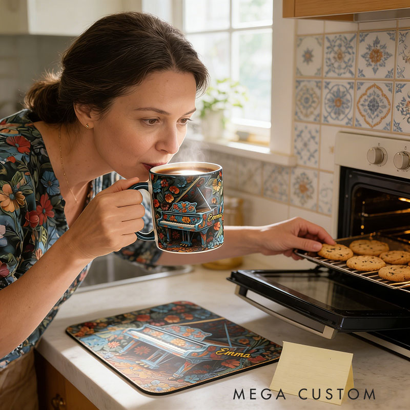 Personalized Piano Mug Custom Name Gift for Her Music Lover Piano Lover Present for Mother Wife Daugther Girlfriend