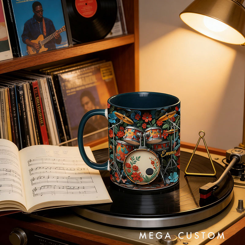 Personalized Drum Mug Custom Name Gift for Her Music Lover Drum Lover Present for Mother Wife Daugther Girlfriend
