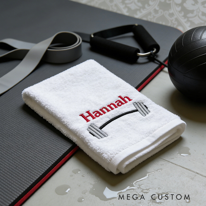 Personalized Barbell Gym Towel Embroidered Towel Hand Towel Workout Fitness Weightlifting Gift for Gym Lover