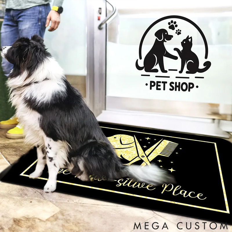 Personalized Dog Lover Grooming Elements Paw Print Multi-color Faux Glitter Doormat with Text Gift for Pet Lover for Dog Lover Doormat
