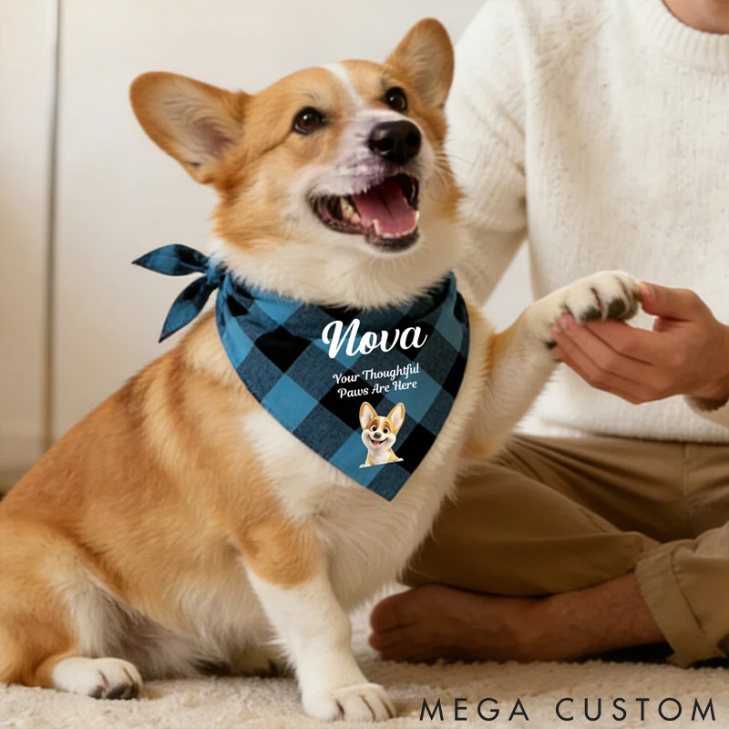 Personalized Dog Lover Multicolor Plaid 3D Cartoon Soft Pet Bandana with Pet Name and Text Pet Holiday Accessories Birthday Gift for Pet Owners Lovers Bandana