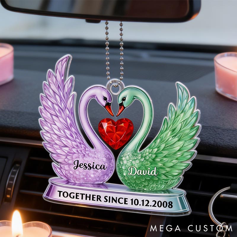 Personalized Crystal Swan Couple Together Since Acrylic Ornament Custom Car Ornament with Couple Names Anniversary Valentine's Day Gift for Him Her