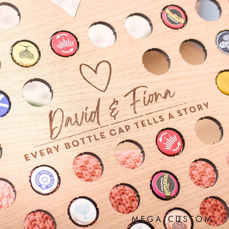 Personalized heart-shaped beer bottle cap display stand