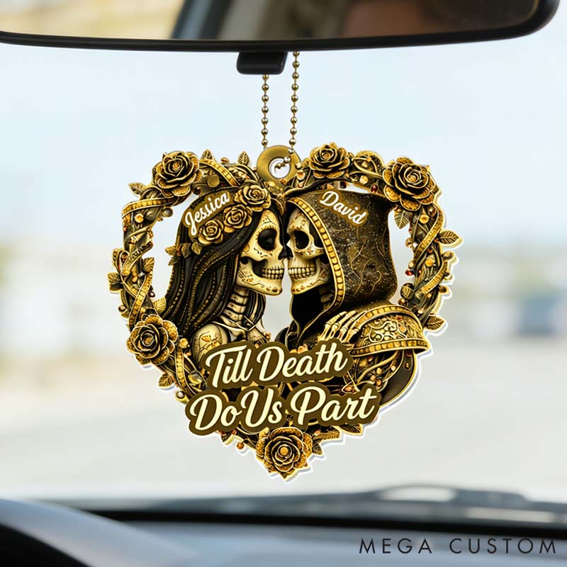 Personalized Skeleton Couple Forever and Always Acrylic Ornament Skull Couple Till Death Do Us Part Car Ornament Anniversary Gift Valentines Day Gift
