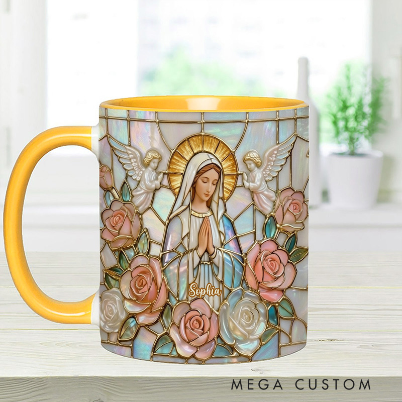 Personalized Believe Virgin Mary 11oz Ceramic Mug with Custom Name Religious 3D Coffee Mug Catholic Gift for Women