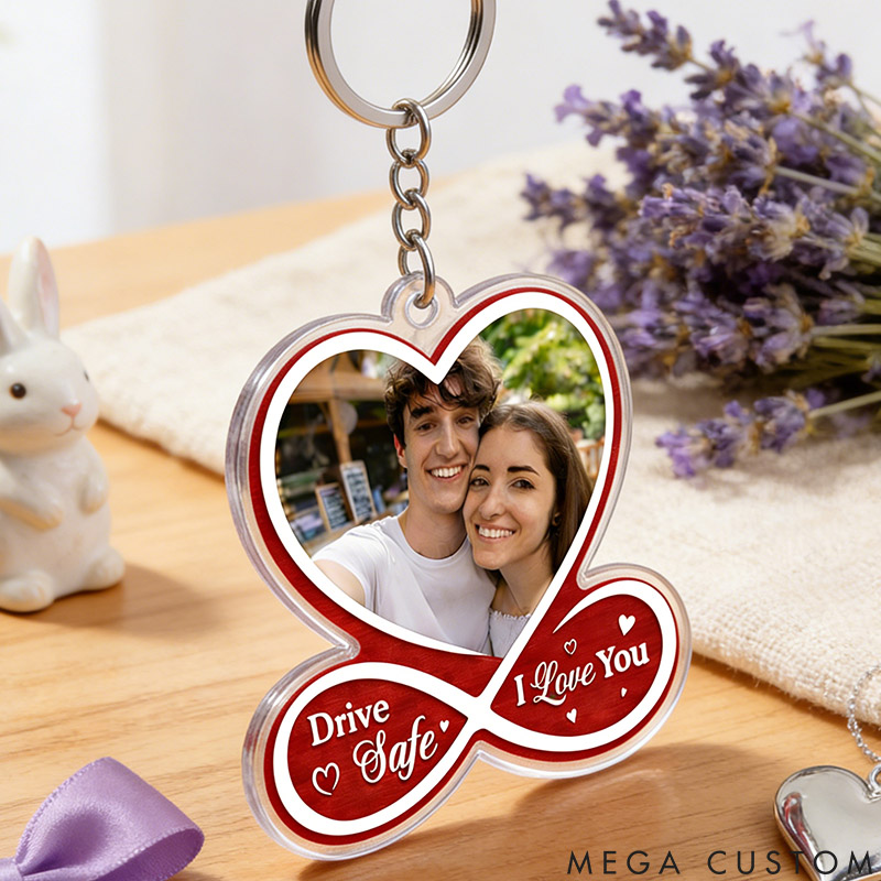 Personalized Couple Photo Portrait Keychain Custom Drive Safe I Love You Keychain from Your Own Picture Anniversary Valentines Day Gift for Him Her