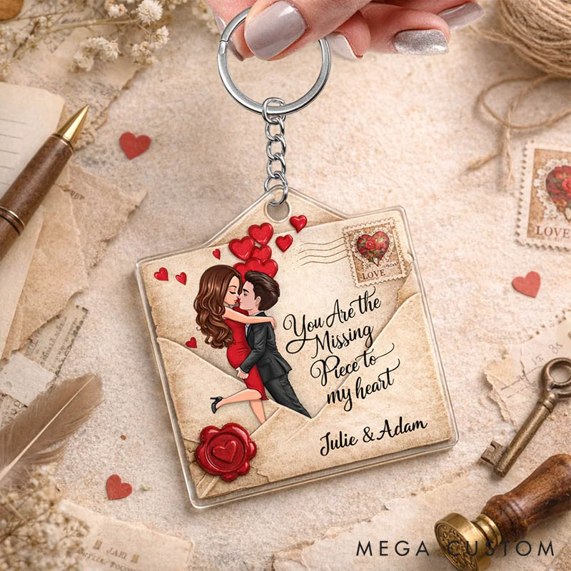 Personalized Romantic Couple Keychain You Are the Missing Piece to My Heart Custom Couple Gift Keyring Valentines Anniversary Gift