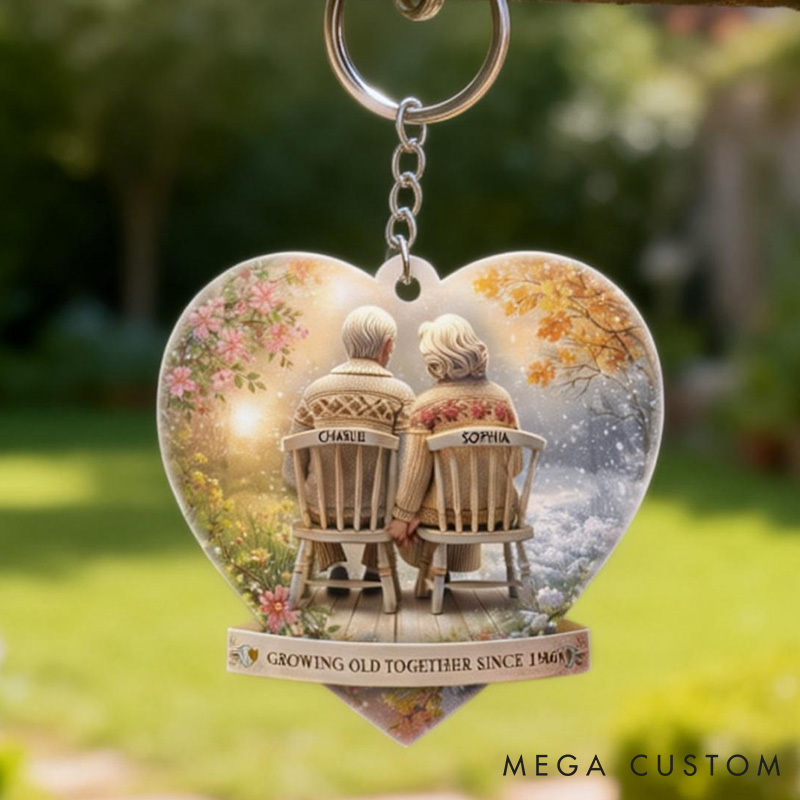 Personalized Heart-Shaped Couple Keychain Growing Old Together Elderly Valentine's Gift Couple Anniversary Keychain for Her Him