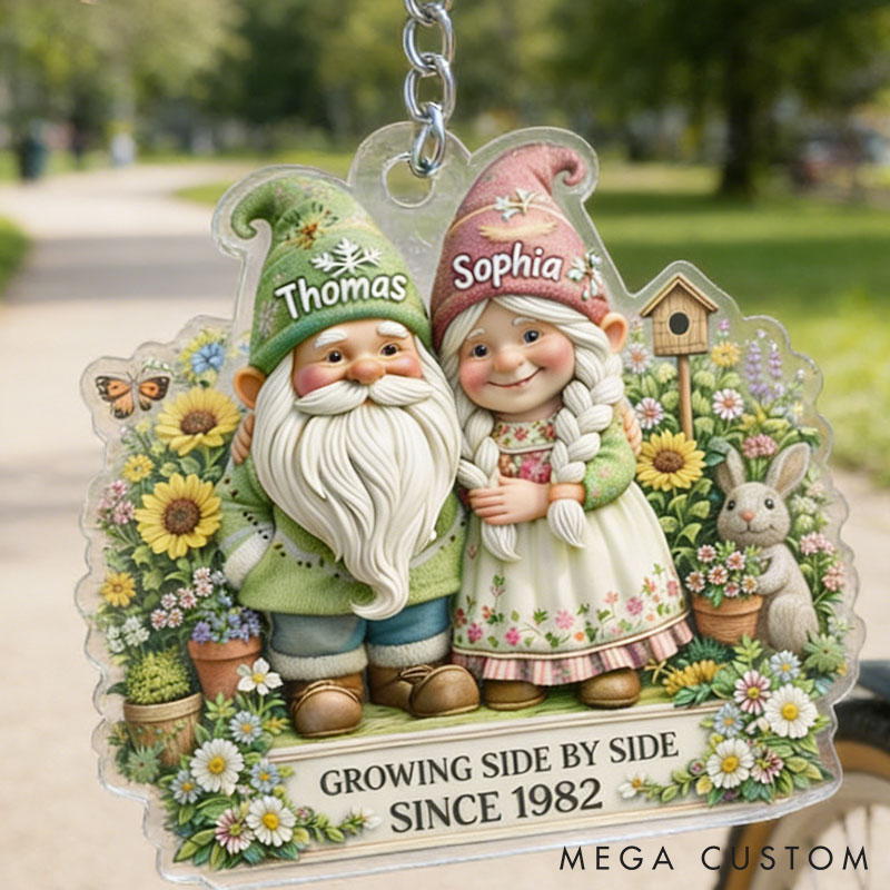 Personalized Couple Gnome Keychain Growing Old Together Couple Garden Keychain Anniversary Valentine's Gift Keychain for Her Him