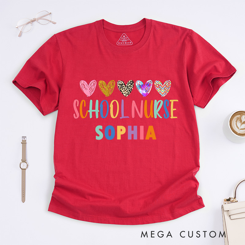 Personalized Nurse T-Shirts School Nurse Heart of Care Fashion Design T-Shirts