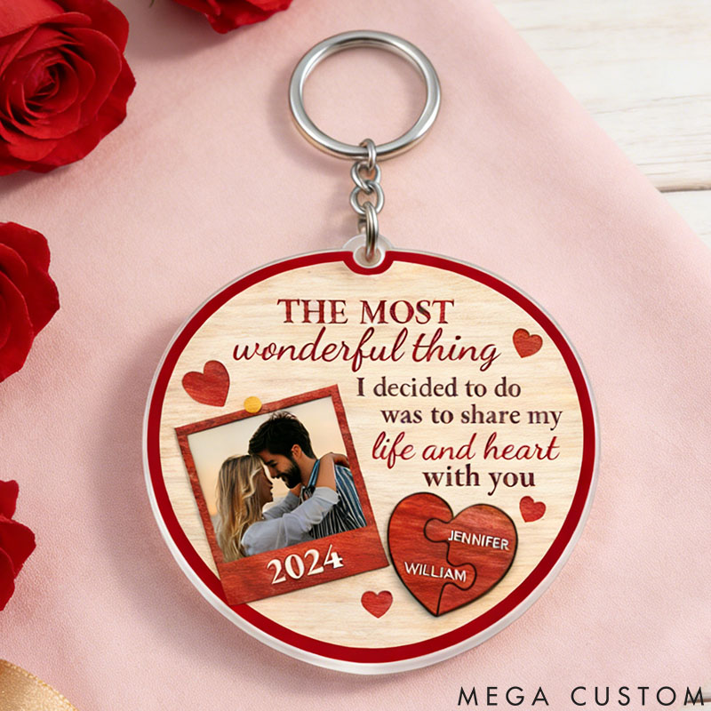 Personalized Couple Photo Portrait Keychain Custom The Most Wonderful Thing Heart Puzzle Keychain Anniversary Gift Valentines Day Gift for Him Her