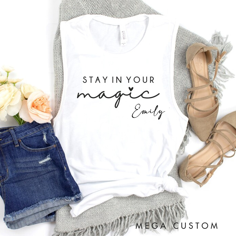 PersonalizedInhale Stay In Your Magic Muscle Tank Inspirational Workout Top for Gym Lover