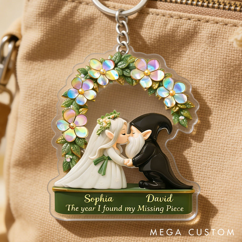 Personalized Gnome Wedding Keychain The Year I Found My Missing Piece Couple Anniversary Keychain Valentine's Gift