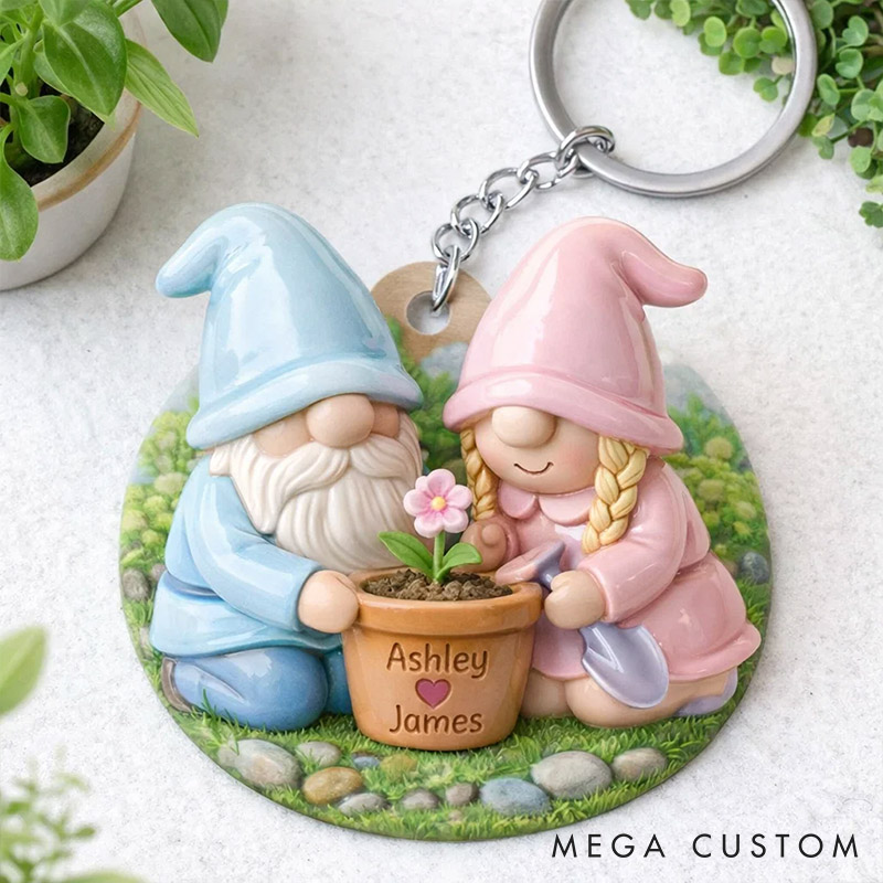 Personalized Gnome Couple Keychain Custom Couple Love Keychain Valentines Gift Keyring Anniversary Gift for Her Him