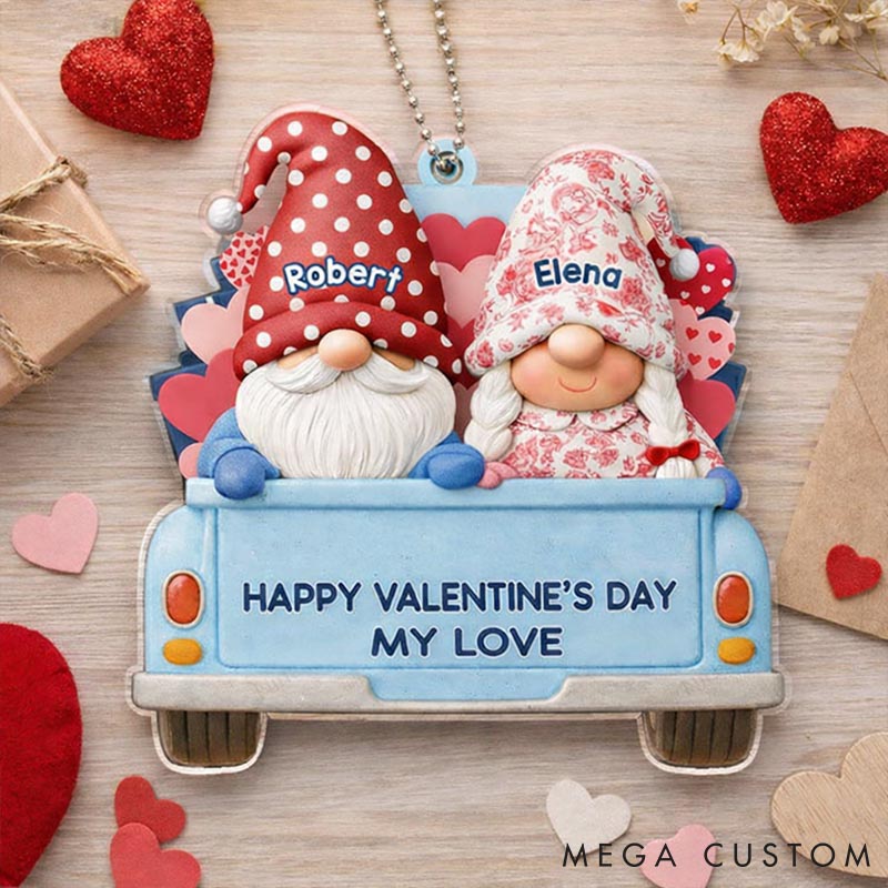 Personalized Gnome Couple Riding in a Car Acrylic Ornament Custom Independence Day Ornament St. Patrick’s Day Ornament Valentines Day Gift for Him Her