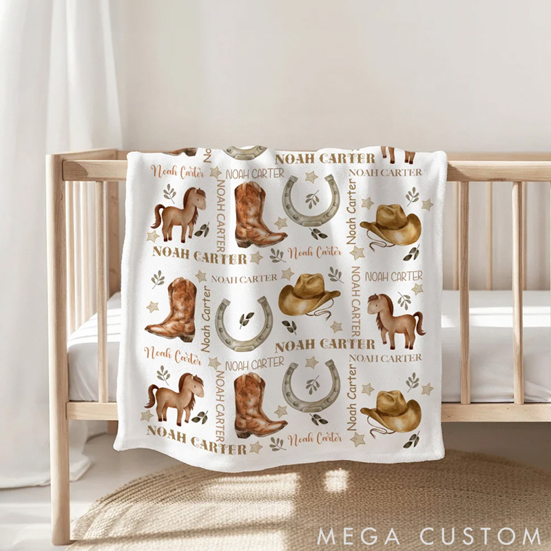 Personalized Pet Lover Horse Lover Horseshoe Flower Star Soft with Name Gift for Pet Lover for Horse Lover Throw Blanket