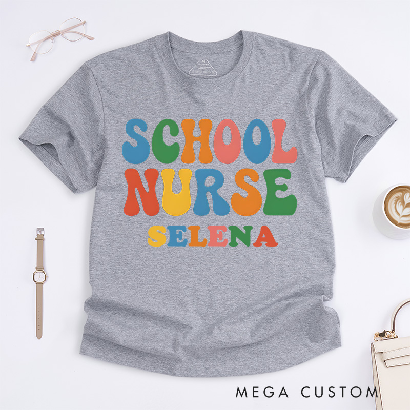 Personalized Nurse T-Shirts School Nurse  Caring Colors Fashion Design T-Shirts
