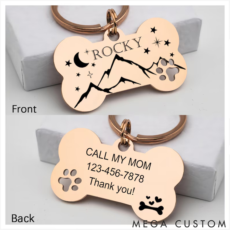 Personalized Cute Dog Tag Personalized for Dog Custom Bone Dog Tags Dog Name Tags Puppy Dog Tag Stainless Steel Pet ID Tag