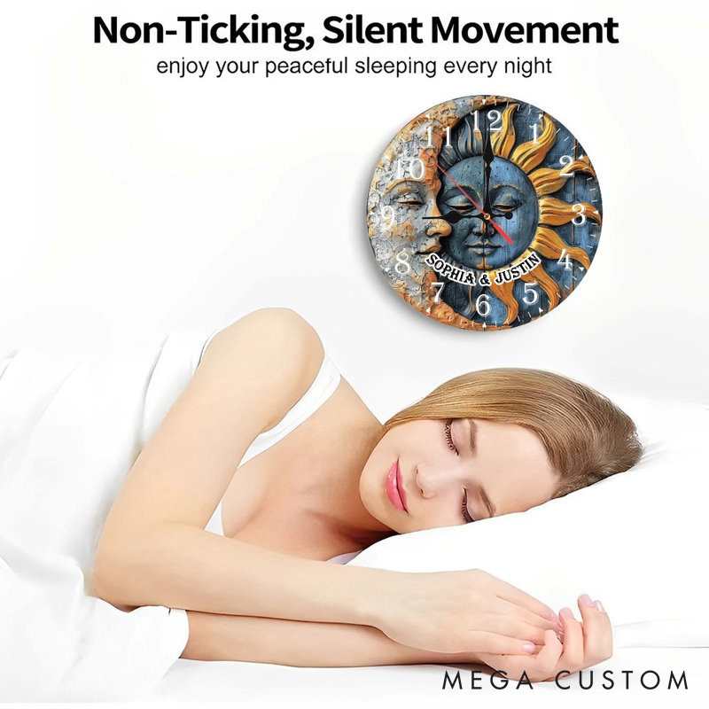 Personalized Couple Sun and Moon Wall Clock Custom Boho Style Graphic 3D Printed Wall Clock Anniversary Gift Valentines Day Gift for Him Her