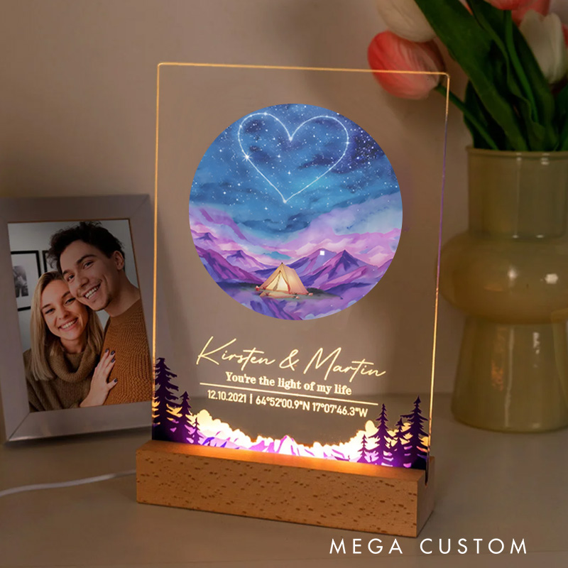 Personalized Romantic Camping LED Night Light Outdoor Adventure Lover Night Light Valentine's Day Gift for Couple