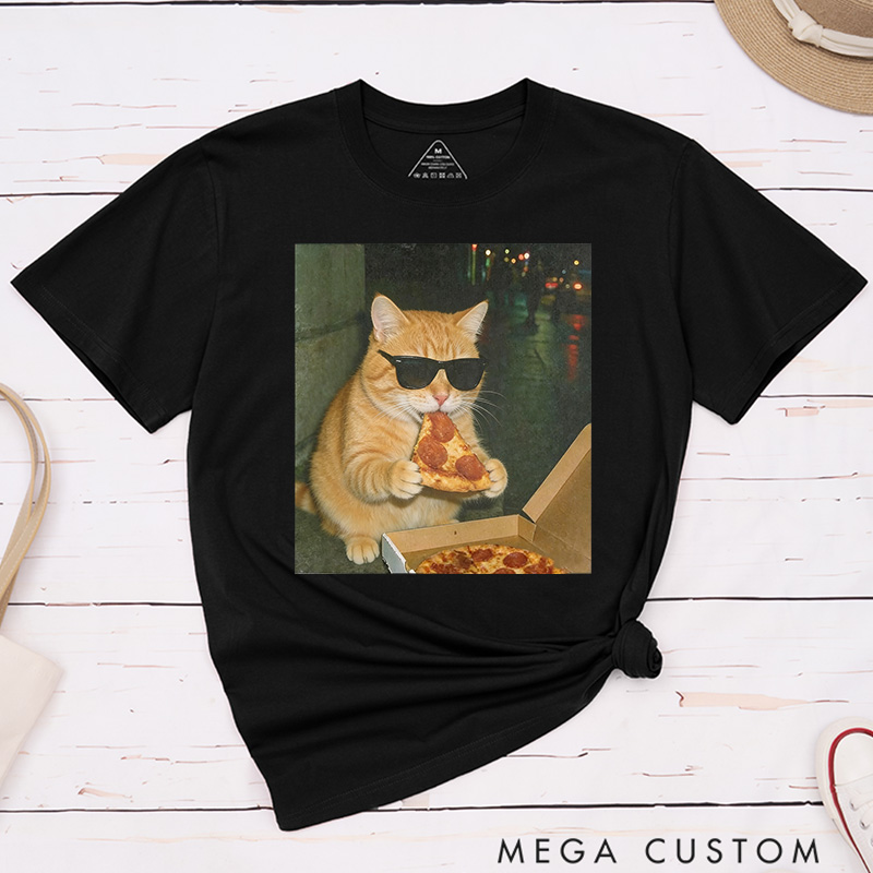 Personalized Pet Lover Funny Pet Eating Pizza Shirt Pet Meme Graphic Tee T-Shirt