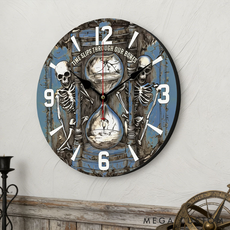 Personalized Skeleton Couple Time Slips Through Our Bone Wall Clock Custom Gothic Style Hourglass 3D Effect Wall Clock Anniversary Valentines Day Gift