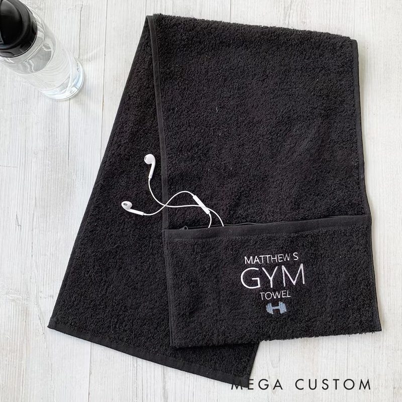 Personalized Gym Towel Embroidered Name Fitness Towel with Zipper Pocket Custom Sports Gift for Birthday for Gym Lovers