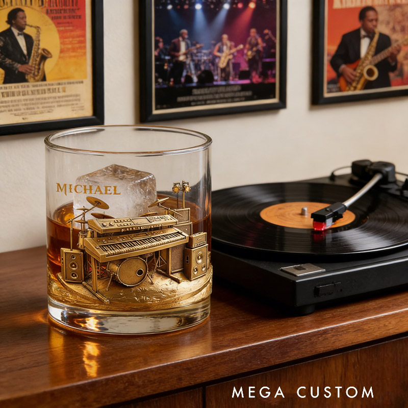 Personalized Electronic Keyboard Whiskey Glass Custom Name Whiskey Glass Engraved Glasses Gift Keyboardist Birthday Concert Holiday Gift