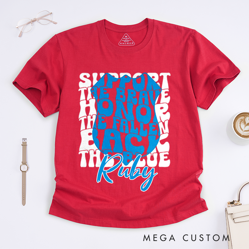 Personalized Police Vibrant Back the Blue Typography Design Gift for Police Officer T-Shirt