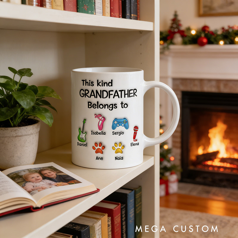 Personalized This Kind Grandfather Belongs To Mug Custom with Icons Name Text for Birthday Father's day Holiday