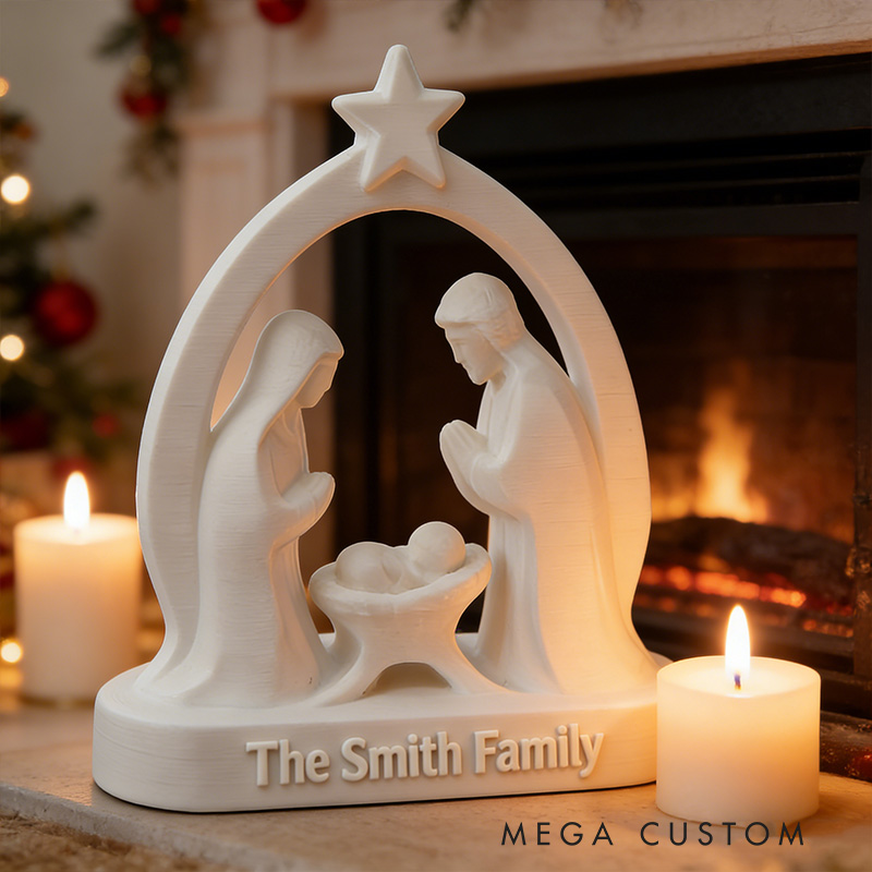 Personalized Nativity Scene Holy Family 3D Printed Christmas Decor with Custom Family Name Home Decor Religious Gift for Christians