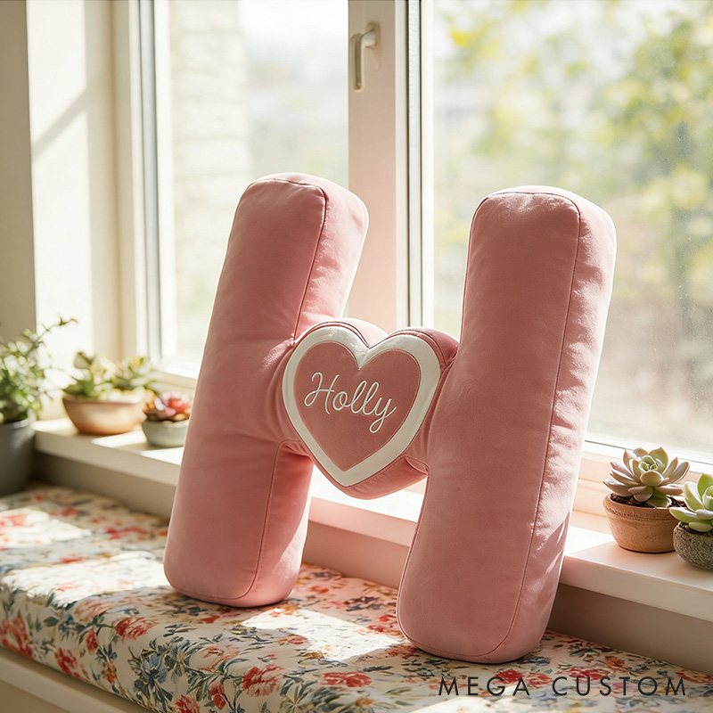 Personalized Heart Letter Pillow with Name Custom Throw Pillow for Her 