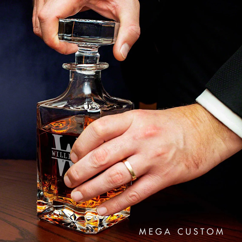 Personalized Bourbon Decanter Set with Bourbon Glasses Engraved Glass Barware Valentine’s Day Gift for Boyfriend Dad Gift Anniversary Gift for Him