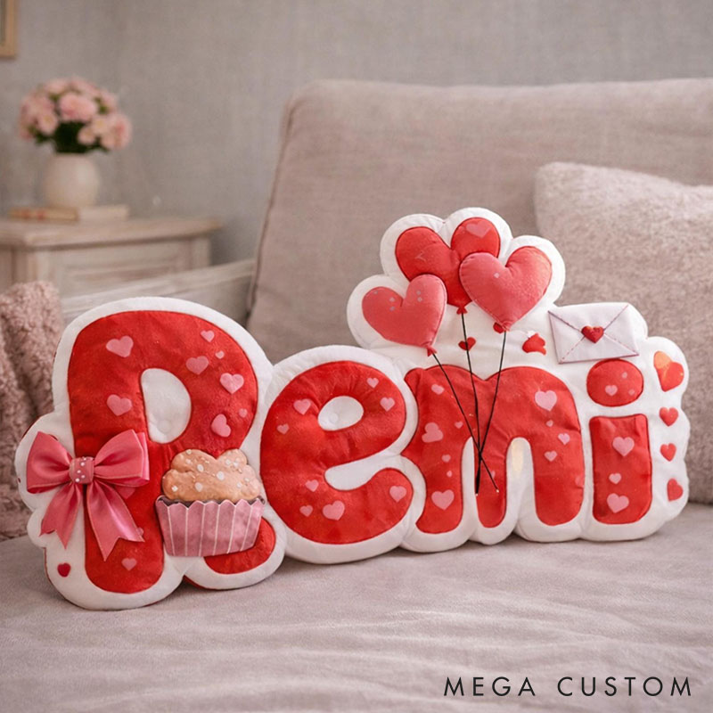 Personalized Name Pillow Custom Sweet Heartfelt Throw Pillow 3D Effect Graphic Pillow for Her Valentine's Anniversary Gift for Woman Girl