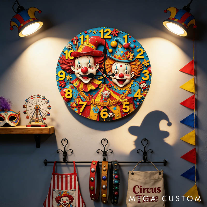 Personalized Couple Cheerful Clown Around the Clock Wall Clock Custom Vintage Circus Clown Wall Clock with Text Gift for Him Her Anniversary Gift