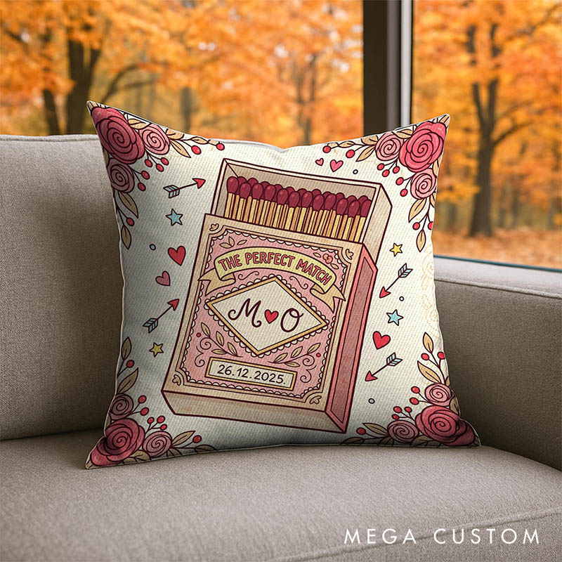 Personalized The Perfect Match Pillow Romantic Matchbox Design Couple Pillow Valentine's Gift Throw Pillow for Wife Anniversary Gift