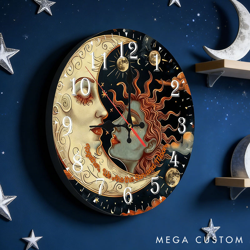 Personalized Couple Together We Are the Sun and Moon Wall Clock Custom Cosmic Sun and Moon Wall Clock Anniversary Valentines Day Gift for Him Her