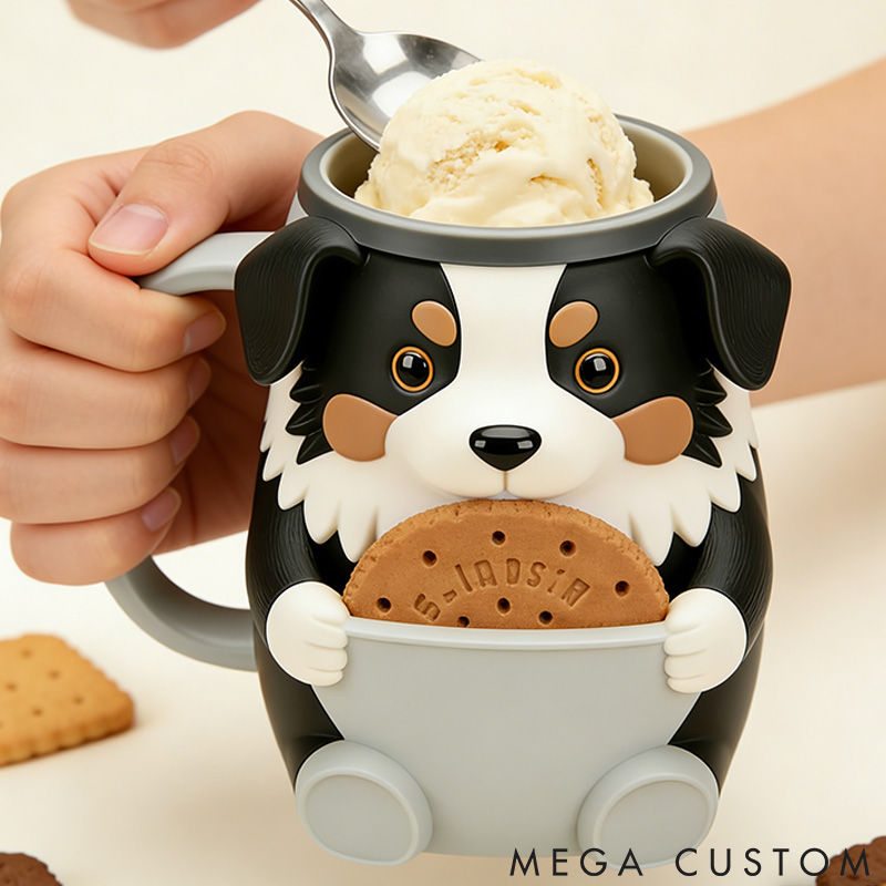Personalized Dog Lover Border Collie Ice Cream Pint Holder 3D Printed with Spoon Slots & Snack Drawer for Dog Lover