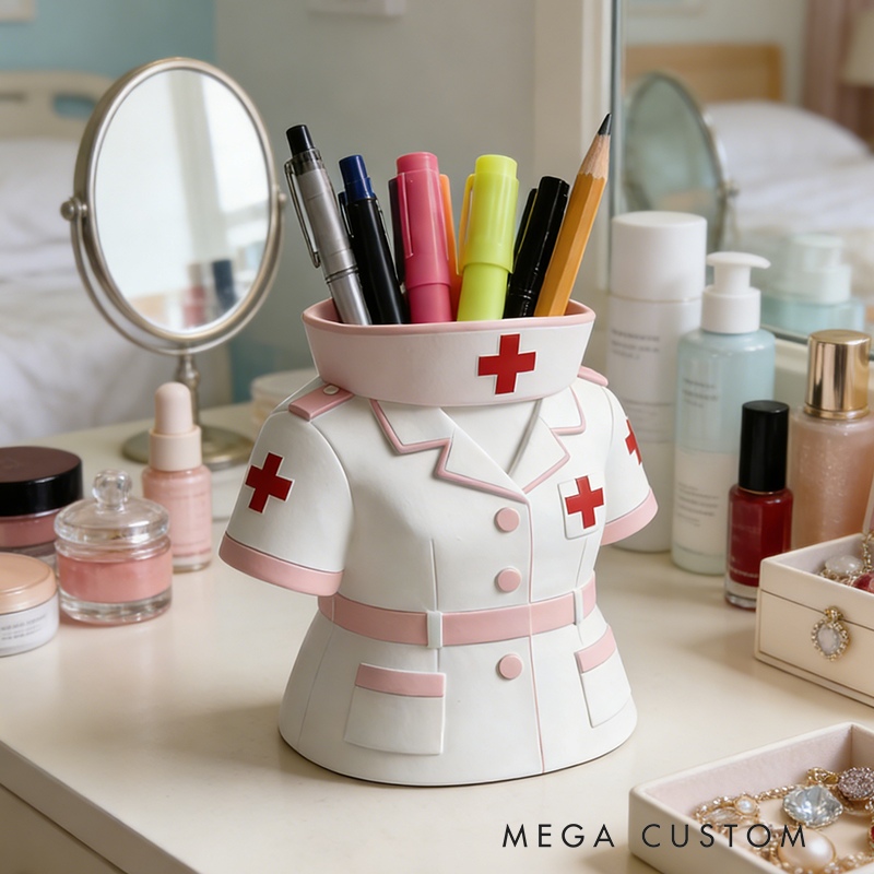 Nurse Uniform 3D Printed Pen Holder - Medical-Themed Desk Organizer for Stationery & Decor