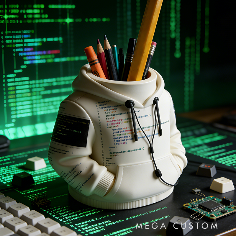 Hoodie-Style 3D Printed Pen Holder - Tech-Inspired Desk Organizer for Stationery