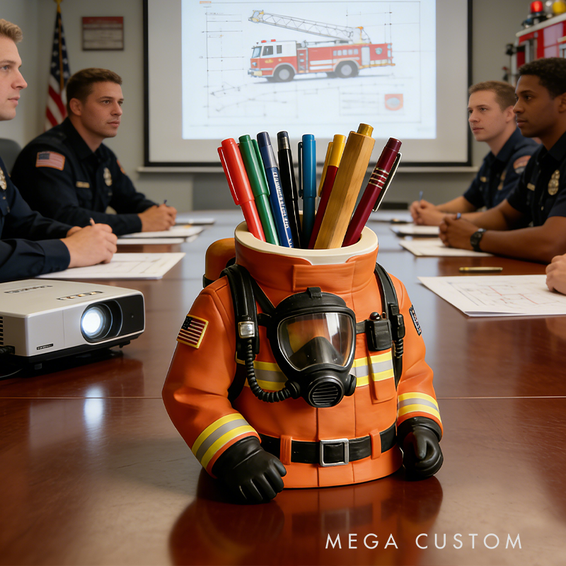 Firefighter Gear 3D Printed Pen Holder - Hero-Themed Desk Storage Organizer