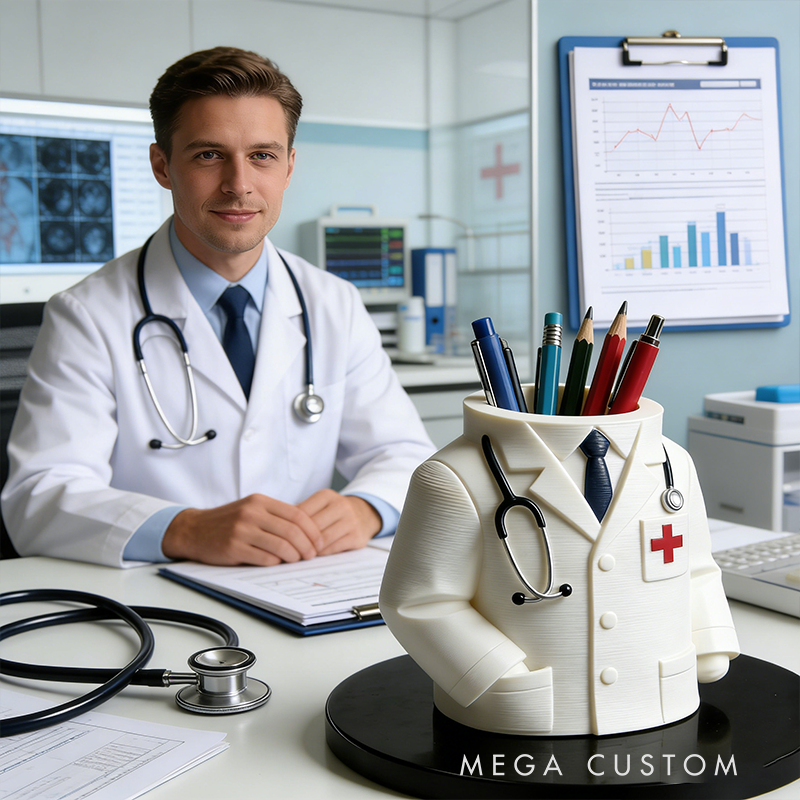 Doctor Coat 3D Printed Pen Holder - Medical-Themed Stationery Organizer